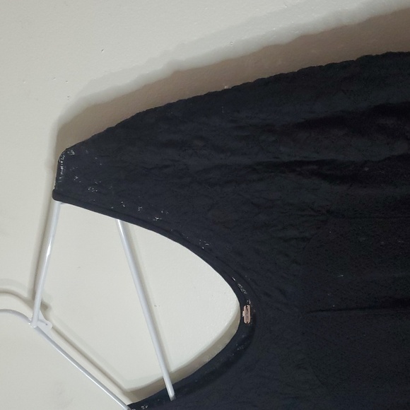 Free People Black Lace Sheer Crochet Top Scoop Neck High-low Size Medium - Picture 3 of 12